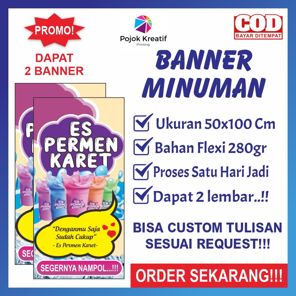 Banner Bener Baner Benner Spanduk Sepanduk Backdrop Usaha Minuman Es Permen Karet 50x100cm Dapat 2 1