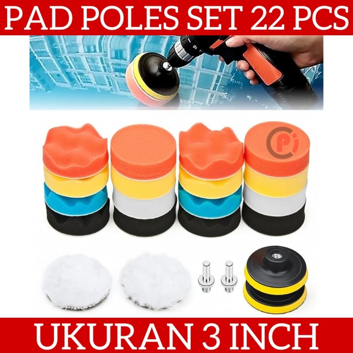 Pad Poles Bodi Mobil Wol Buffer Waxing Polishing Wheel Uk 3 Inch 22PCS