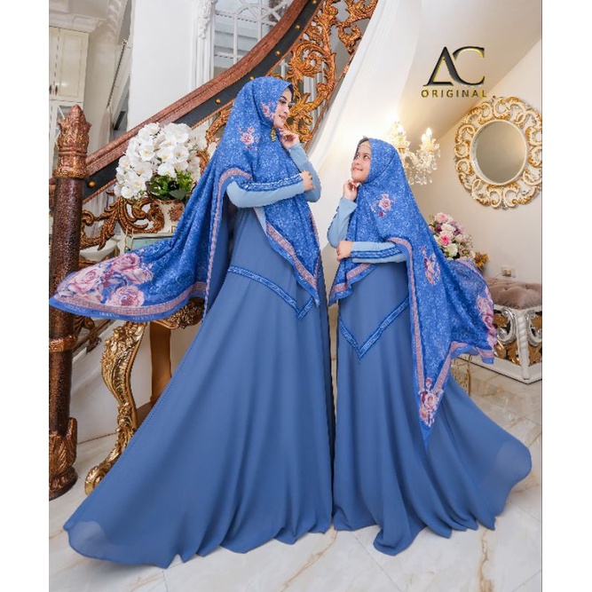 GAMIS SYAR'I COUPLE GHANIA (HARGA TERPISAH IBU DAN ANAKNYA) SET HIJAB CERUTI ARMANI MIX CERUTI PRINT