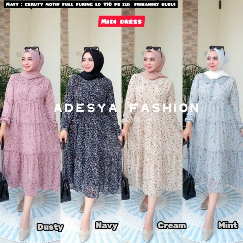 Midi Dress | Midi motif Bunga | Midi dress wanita | Midi Bunga kecil | Midi Ceruty | Gamis Lebaran |