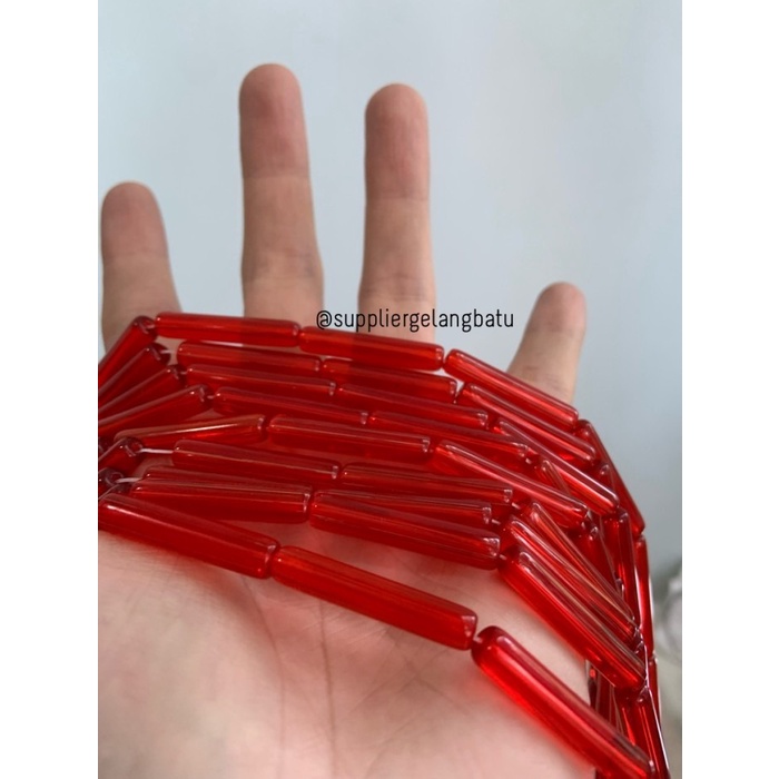 manik glass bead SOFT red quartz 30 x 5mm bahan prakarya gelang kalung