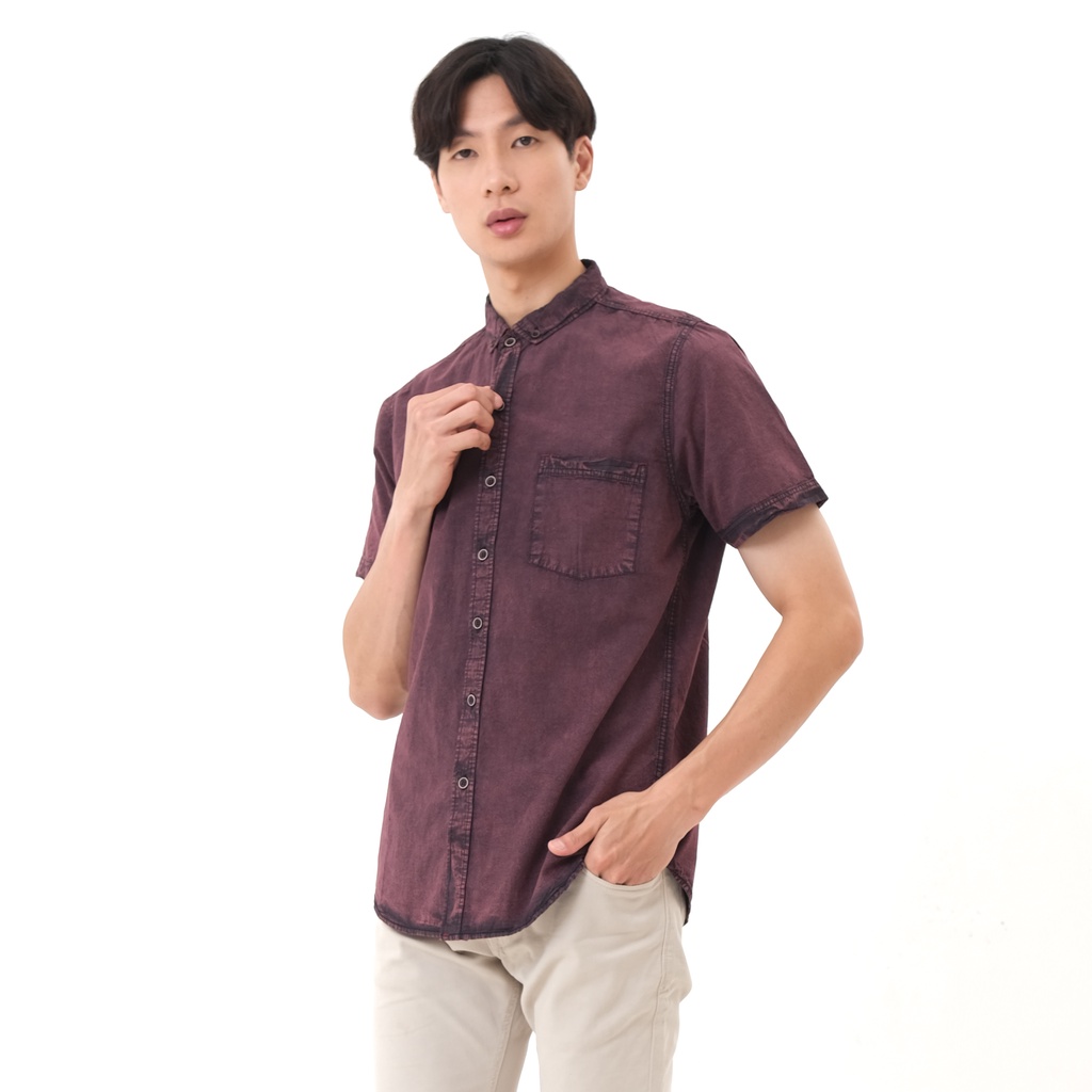 SANVANINA EE-03 Kemeja Jeans Denim Washed | Kemeja Jeans Slim Fit Maroon EE-03E