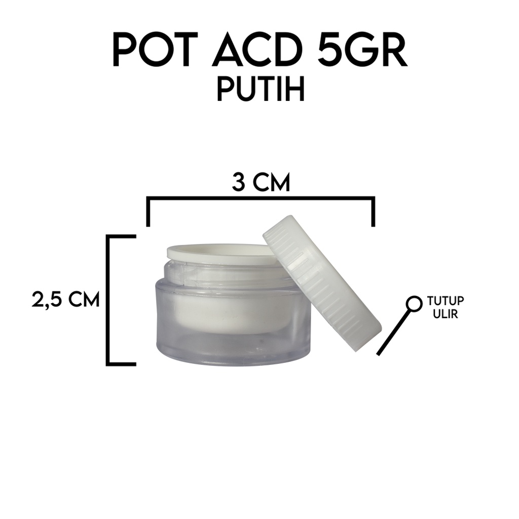 Pot Kosmetik Acd 5Gr Putih / Pot Acrylic 5Gr Putih Nat