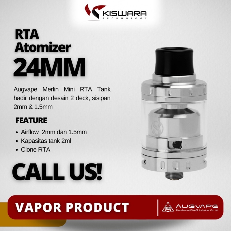 Augvape Merlin Mini 24 RTA Atomizer - SILVER [Clone] KiswaraBandung