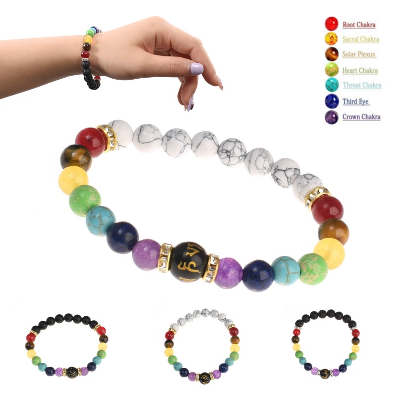 Fashion Seven Chakra Healing Yoga Bracelet/Gelang Yoga Rantai Tali Dikepang