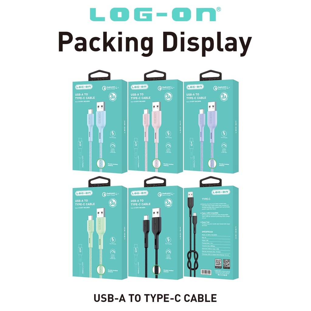 KABEL DATA CHARGER LOG ON LO-CB70 3A MACARON QUALCOMM QUICK CHARGER 4+