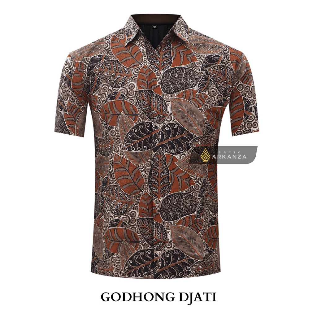 BATIK ARKANZA Motif GODHONG DJATI Atasan Kemeja Baju Batik Pria Cowok Laki Laki Lengan Panjang Lapis Furing Slim Fit Original Bahan Katun Halus Premium Modern