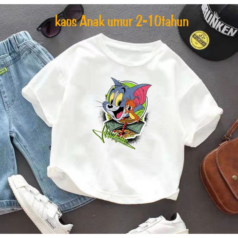 Kaos Distro Anak Cowok Dan Cewek Kaos Anak Gambar Kartun Kucing Tikus Untuk Anak Umur 2 sampai 10 Tahun T shirt Anak Atasan Kaos Anak