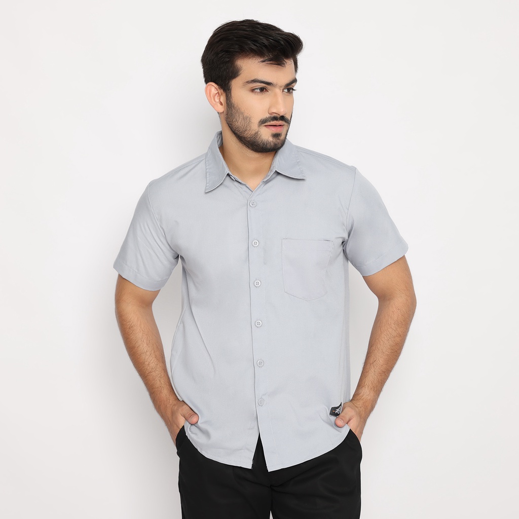 RS31 Baju Kemeja Atlanta Shirt Grey Cowok Jumbo - Kemeja Pria Polos Abu, Baju Kerja, Kantor Ukuran Super Big Size