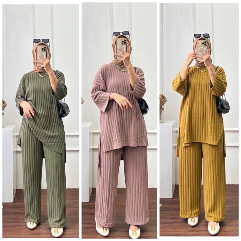 setcel wanita tunik setelan celana wanita oversize setelan wanita jumbo kaos knit