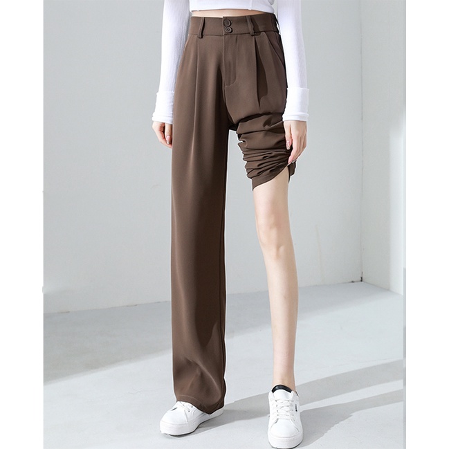 Warna Coklat Highwaist Loose Celana Setelan Wanita korean (S-XXL)