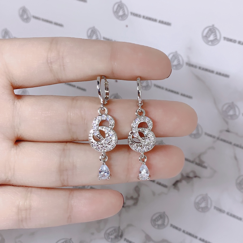 Anting Xuping Silver Perhiasan Fashion Wanita Model Permata Silang Putih *52