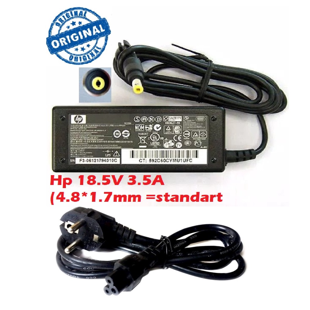 ORIGINAL ADAPTOR HP 18.5V 3.5A (4.8x1.7MM) 430 4330S 4415S 4230S 4410S 4311S 3000 V3320 V3737 DV1000 DV5000 SLEEKBOOK 14 B007AU ORIGINAL