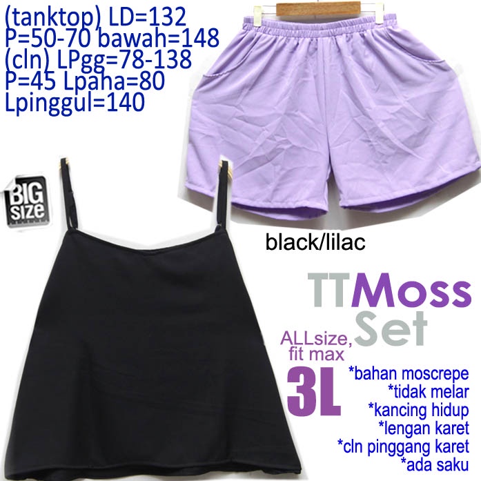 LD 130,TANK TOP COTTON SET 3L, SETELAN JUMBO WANITA, PIYAMA JUMBO WANITA, SETELAN CAMISOLE WANITA