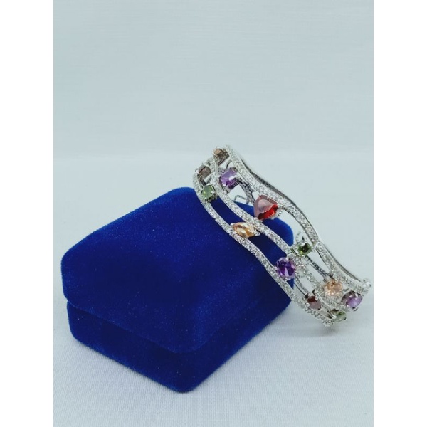 gelang tangan bangle batu warna warni+mp/perak asli silver 925 lapis emas/perhiasan wanita terbaru kekinian