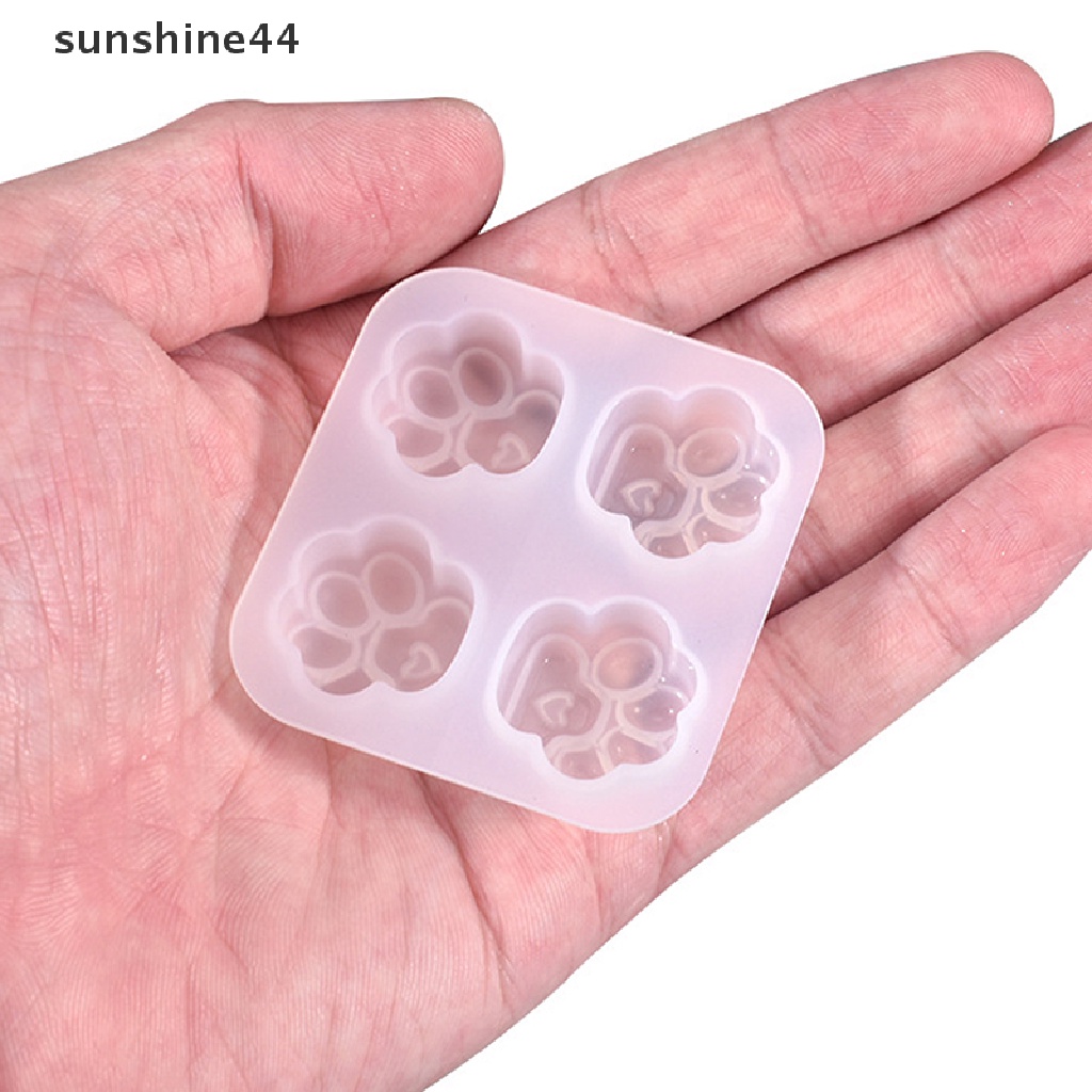 Sunshine DIY Cetakan Pola Kaki Kucing Mini Empat Grid Kitten Paw Key Chain Ornament Mould.