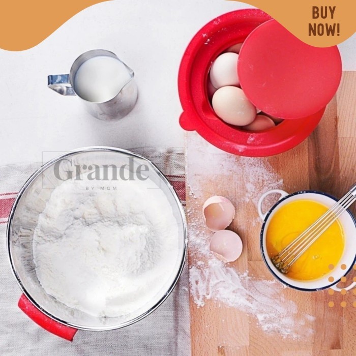 Silicone NON SLIP Mixing Bowl Stainless Plus Tutup 24cm baskom 4.5L