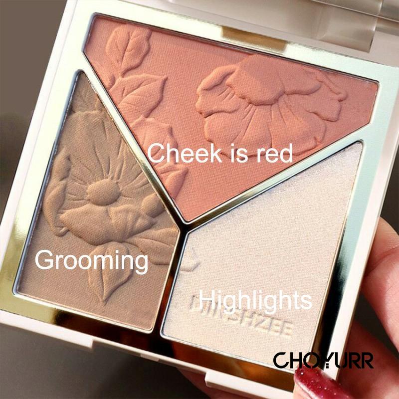 【COD】3 In 1 Highlighter Palette / Contour Powder / Blusher Matte Face Makeup Pigmented Blusher Palette Cosmetics Long Lasting Makeup-CH