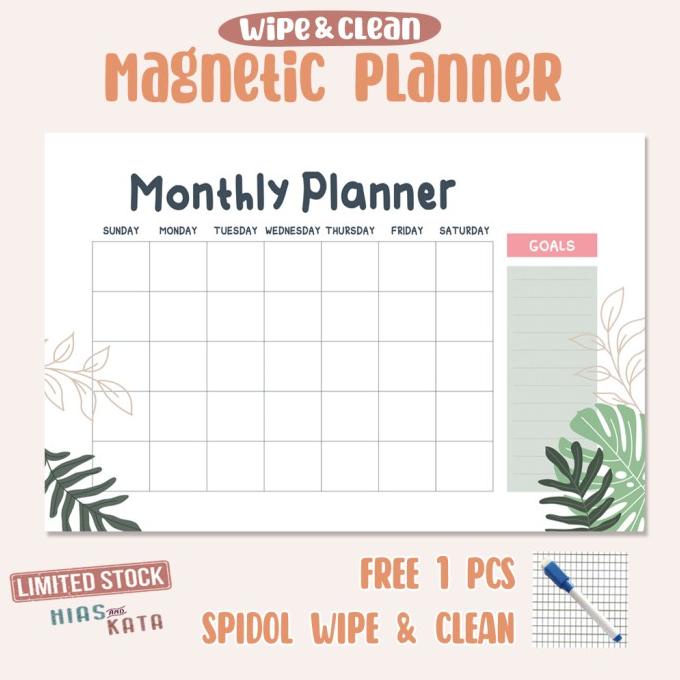 

magnetic monthly planner magnet planner tropical ( free 1 pcs spidol)