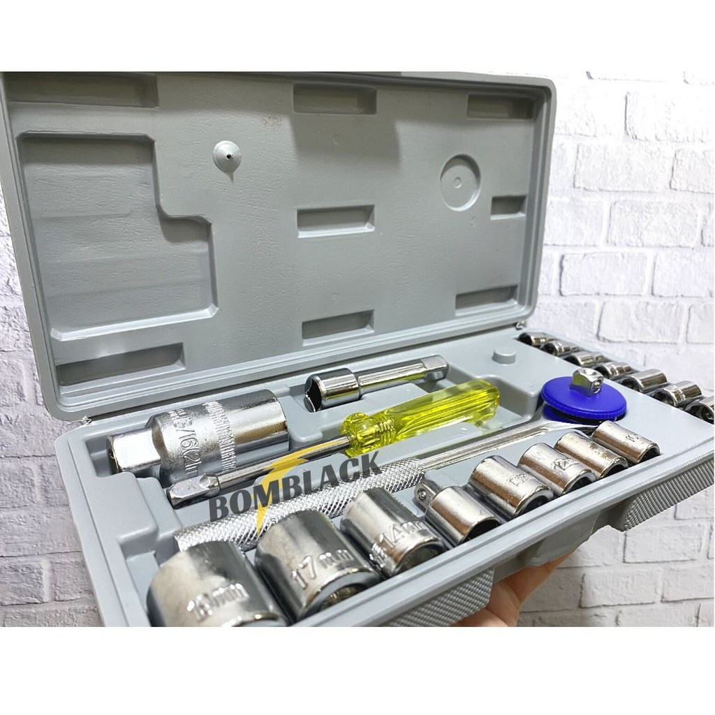 Kunci Sok Set 21pcs Sok Wrench Motor Toolbox Kunci Sock Shock Socket