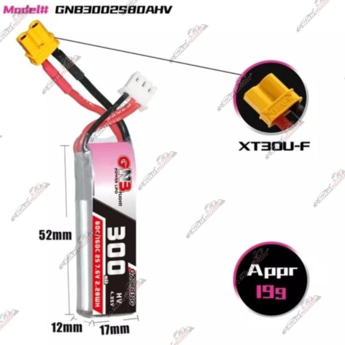 Gaoneng GNB Lipo 2s 300mah 80C 7.6v XT30 HV Drone FVP Quadcopter LiHV