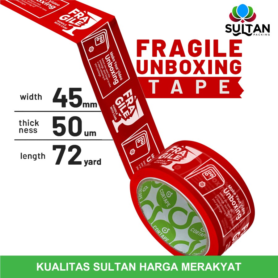 

Lakban Fragile Unbox Eng 48mm x 72yard Satuan Plakban Isolasi Solatip