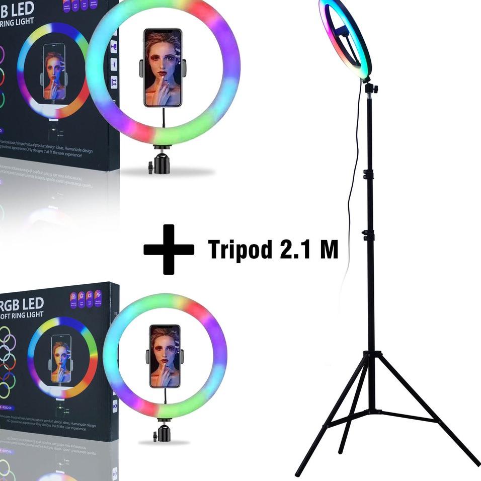 ✶ CaseDove - RGB LED Ring Light 26 & 30cm + Tripod 2.1 M | Ring Light Rainbow Lampu Disko ➢