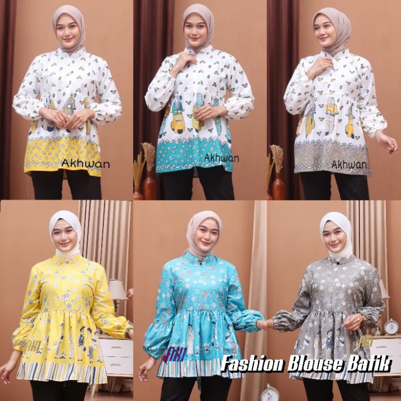 Atasan Blouse Batik Wanita Lengan Panjang Resleting Depan Atasan Batik Bu Tejo