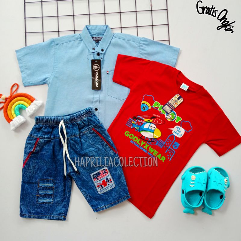 PAKET HEMAT SULTAN DAPAT 3 kaos distro anak laki baju kids atasan katun cowo setelan jeans keren baw