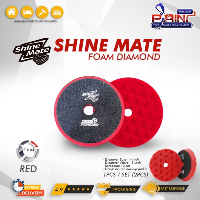 SHINEMATE Busa Poles Diamond Foam Pad 4 Inch RED - Busa Finishing