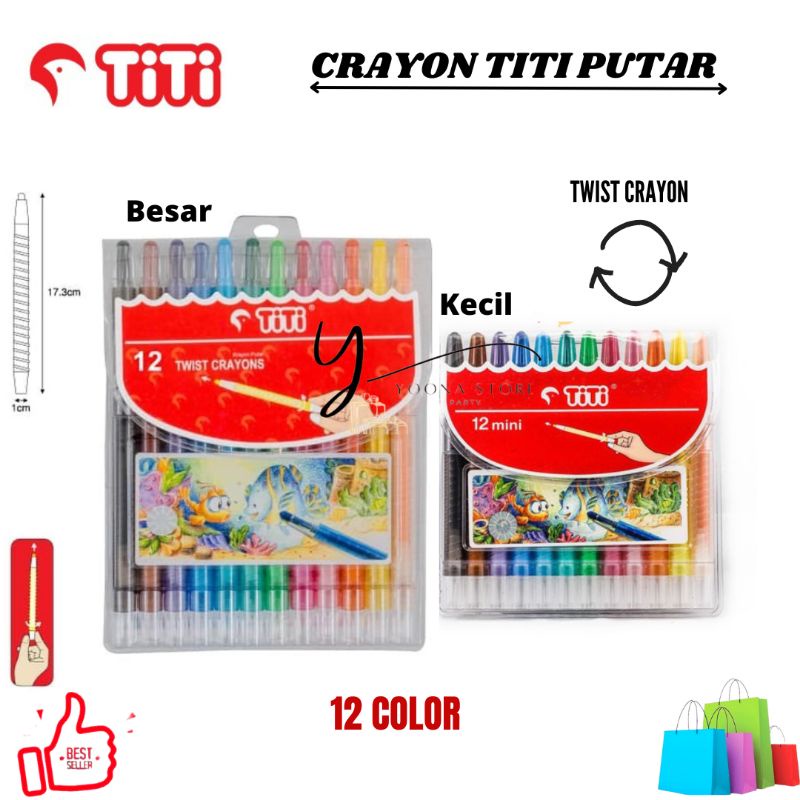 KRAYON TITI PUTAR 12 MINI DAN BESAR DENGAN 2 VARIAN