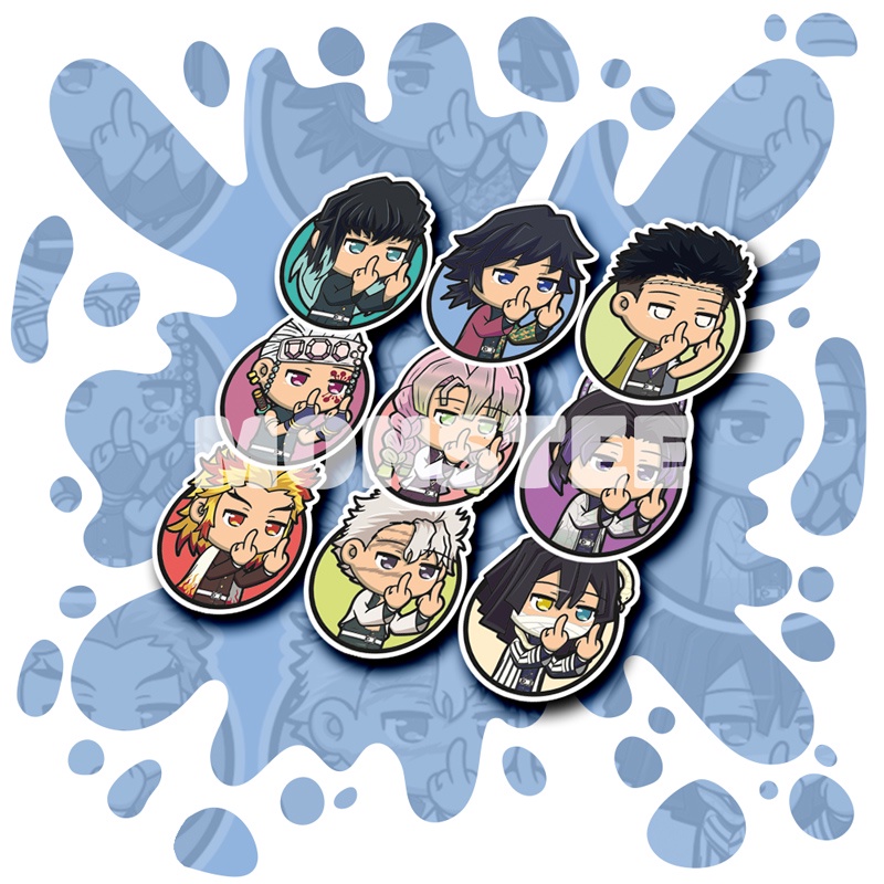 Stiker Anime Chibi Kimetsu no Yaiba Part Hashira Sticker Vinyl Demon Slayer Giyu Rengoku Tengen Lami