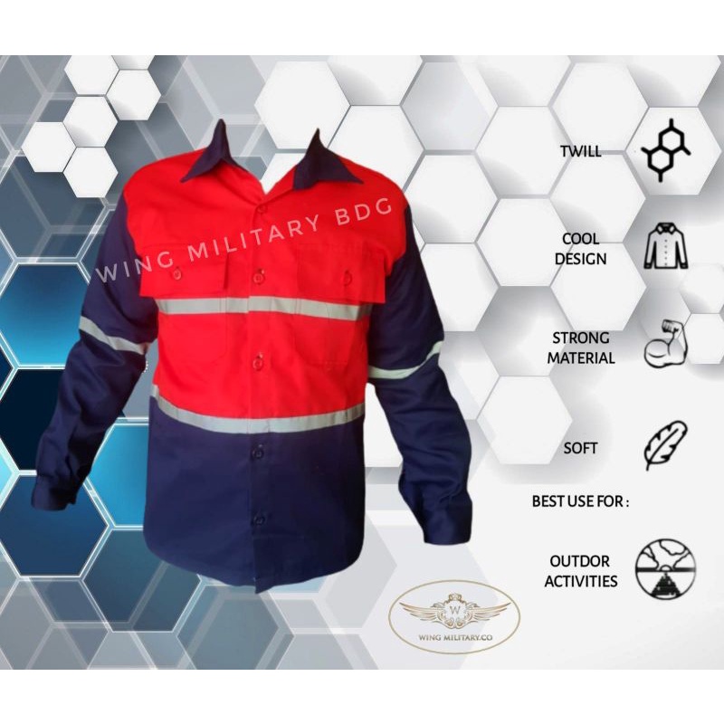 kemeja safety two tone scotlight free logo k3 dan bendera