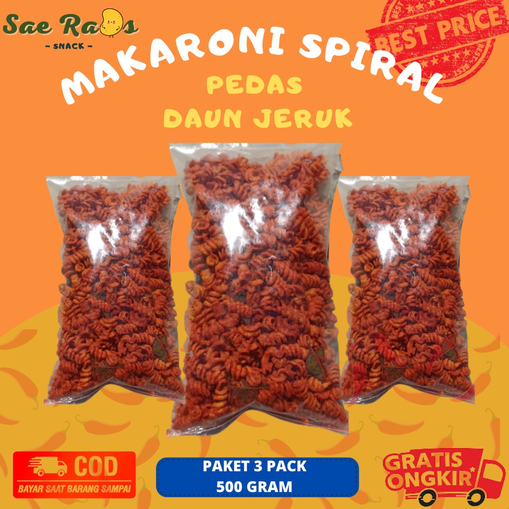 

500 gram Makaroni spiral daun jeruk paket isi 3 pack enak murah