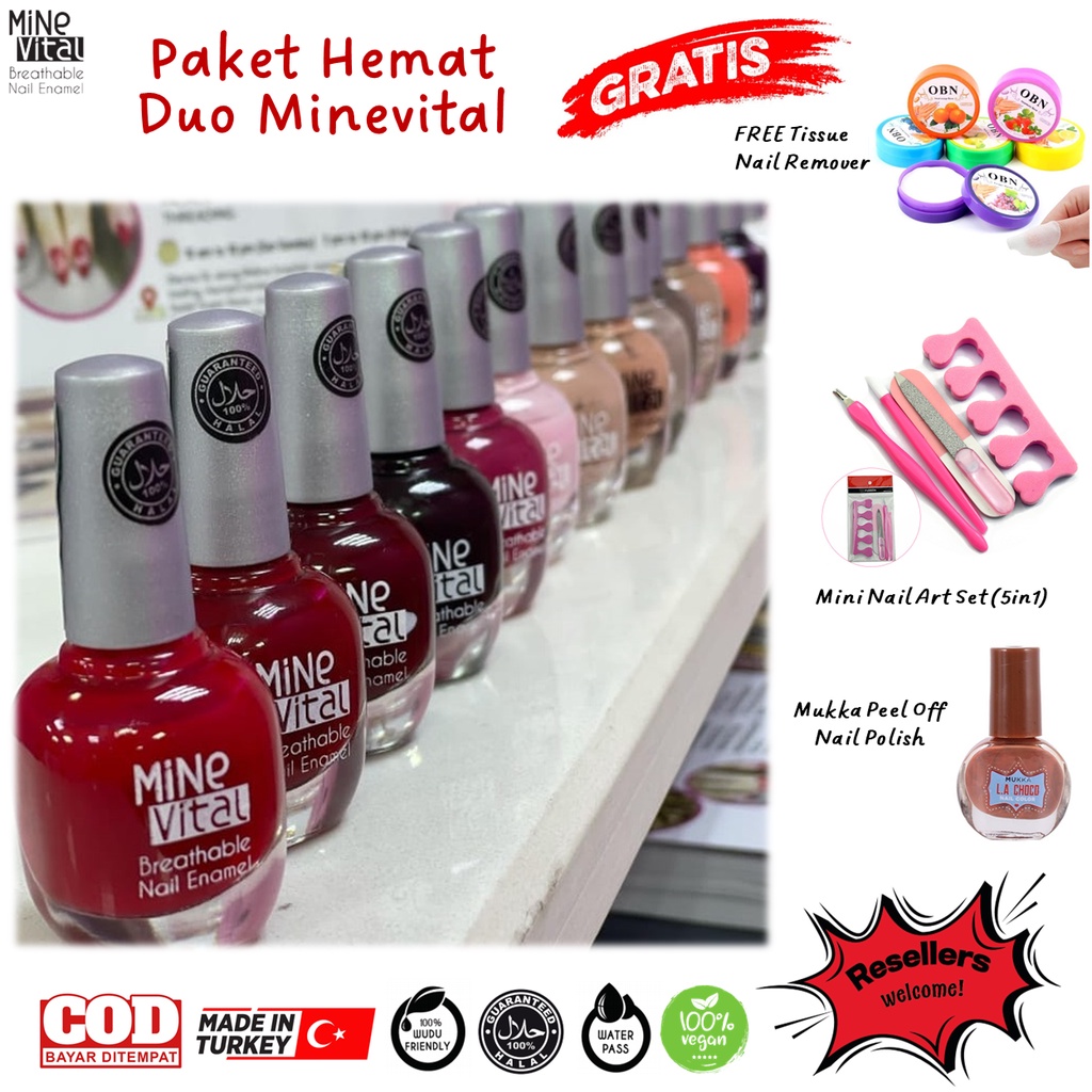 [2 PCS] PAKET HEMAT MINEVITAL Kutek Halal Wudhu-Friendly Non Peel Off Nail Polish (PDM)