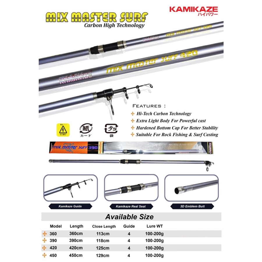 Joran Pancing KAMIKAZE Mix Master Surf Karbon Antena Rod Surf Casting Pasiran Pantai Teleskopik Tele