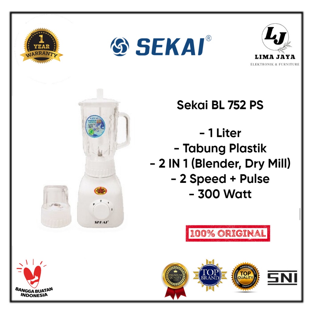 Sekai Blender Plastik BL 752 PS 2 IN 1 Blender Sekai 1 liter