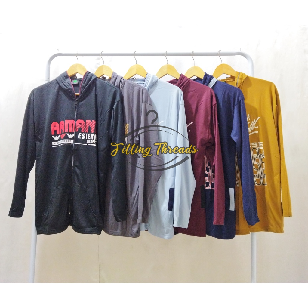 Kaos Hoodie Resleting Pria Lengan Panjang / Jaket Tipis Cowok / Kaos Topi Hodie