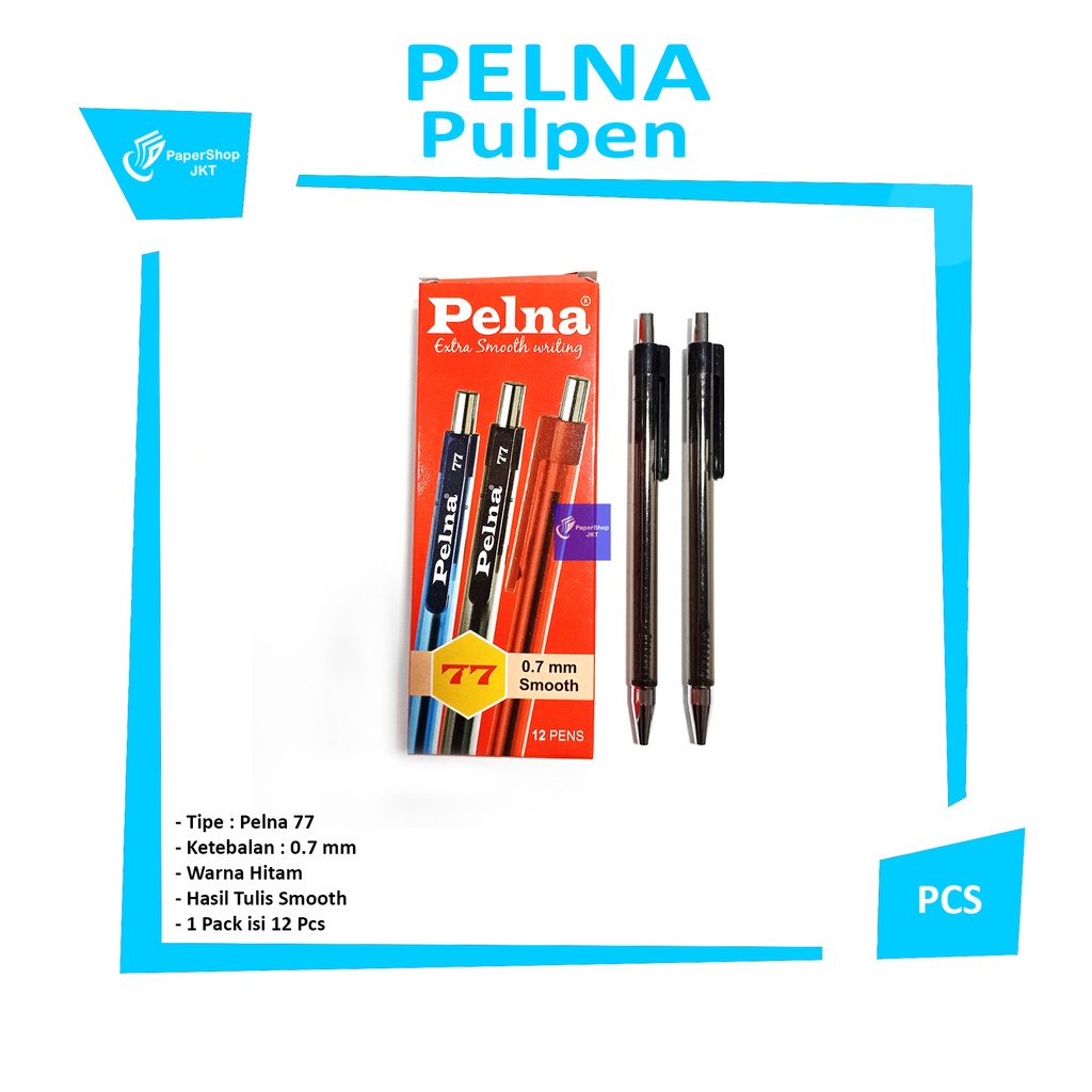 

PELNA - Pulpen Ballpoint 77 0.7 Hitam - Biru - Pcs