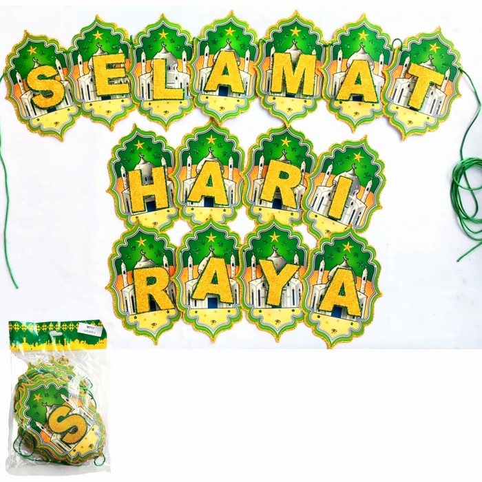 Banner Selamat Hari Raya Idul Fitri Garland Ketupat Dekorasi Lebaran Ornamen Idul Fitri Grosir Harga Termurah