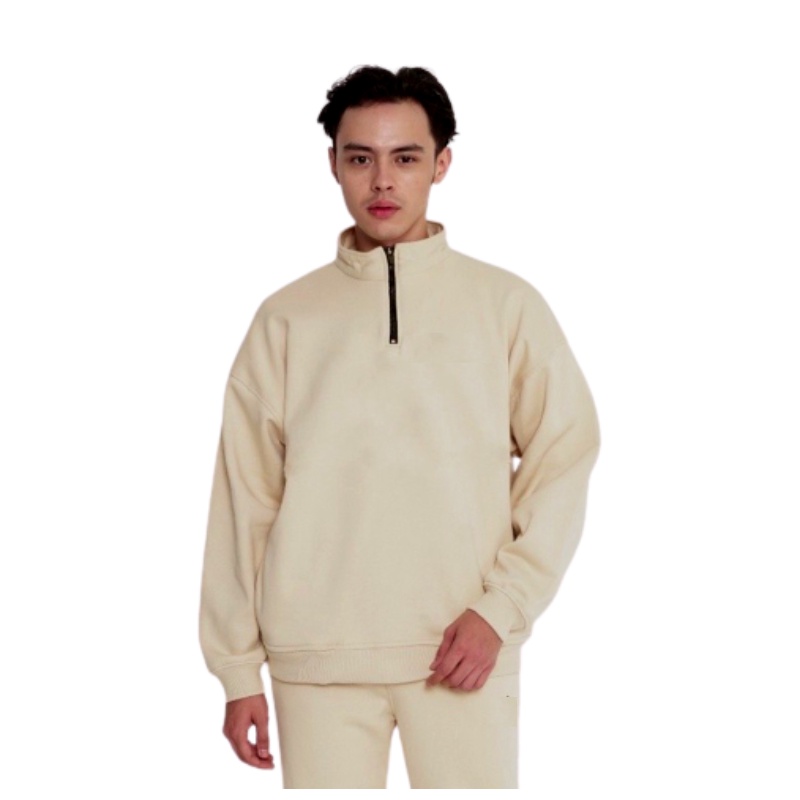 Sweater Cn Halfzip Beige Pria / Crewneck Halfzip Polos Beige Terbaru / Sweatshirth Halfzip Beige Pri