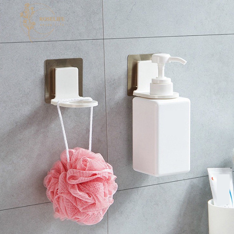 Roselife 1PC Ada Lubang Self-adhesive Shampoo Holder Tanpa Jejak Kamar Mandi Dinding Kait Shower Gel Organizer Gantung Stand Rak