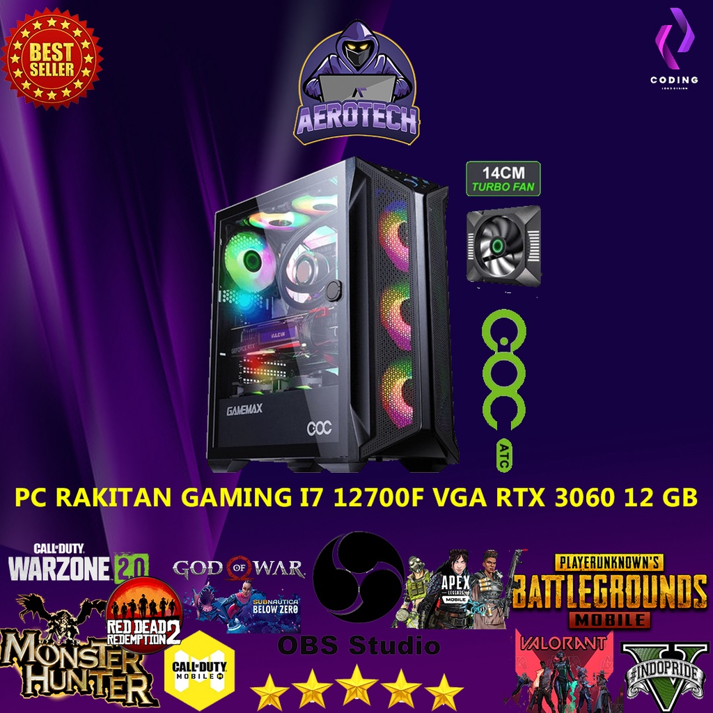 PC Rakitan Intel Core i7 12700F | VGA RTX 3060 8GB | Ram 32 GB | Gaming Editing &amp; Desain Live Streaming