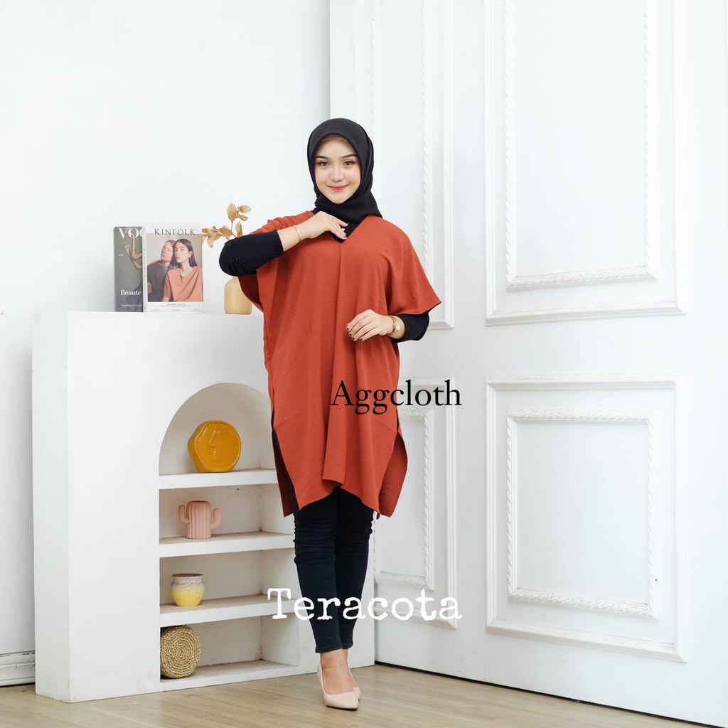 LONG SQUARE TOP ATASAN BLOUSE WANITA AIRFLOW CRINKLE ANTI LECEK AIR FLOW