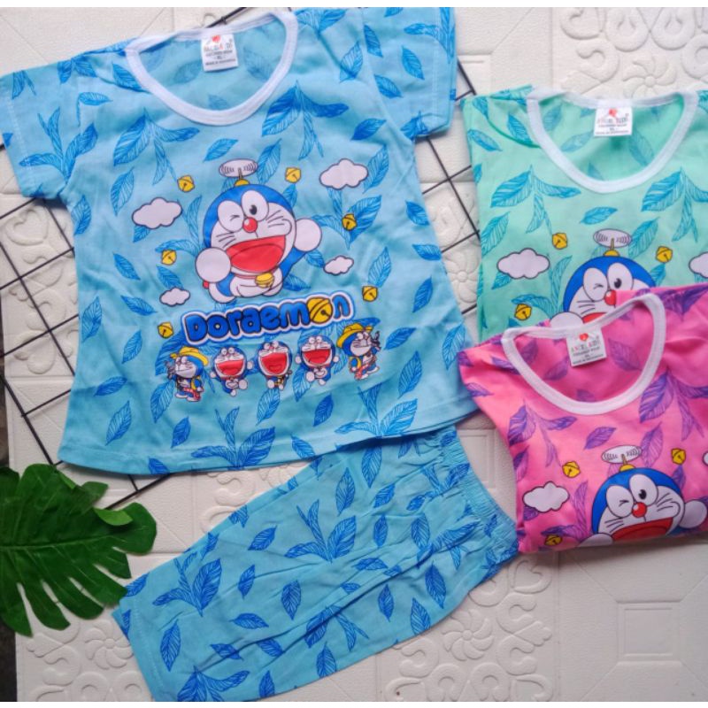 Baju Setelan harian celana pendek anak perempuan 1-5 tahun / setelan pendek anak cewek hello kitty doraemon lol