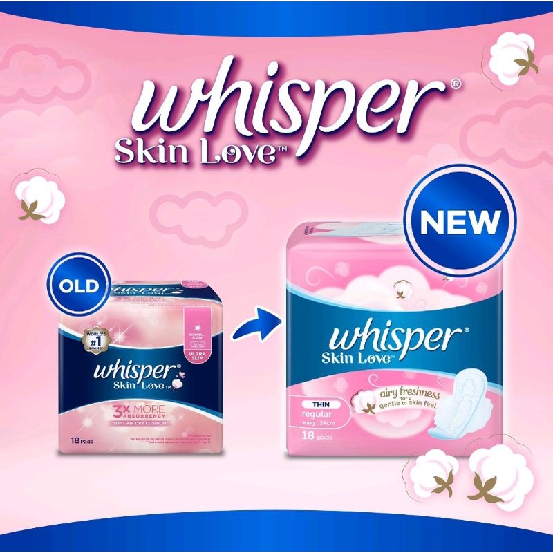 Whisper Skin Love Thin Regular Wing Sanitary Pads 24cm 18 pads