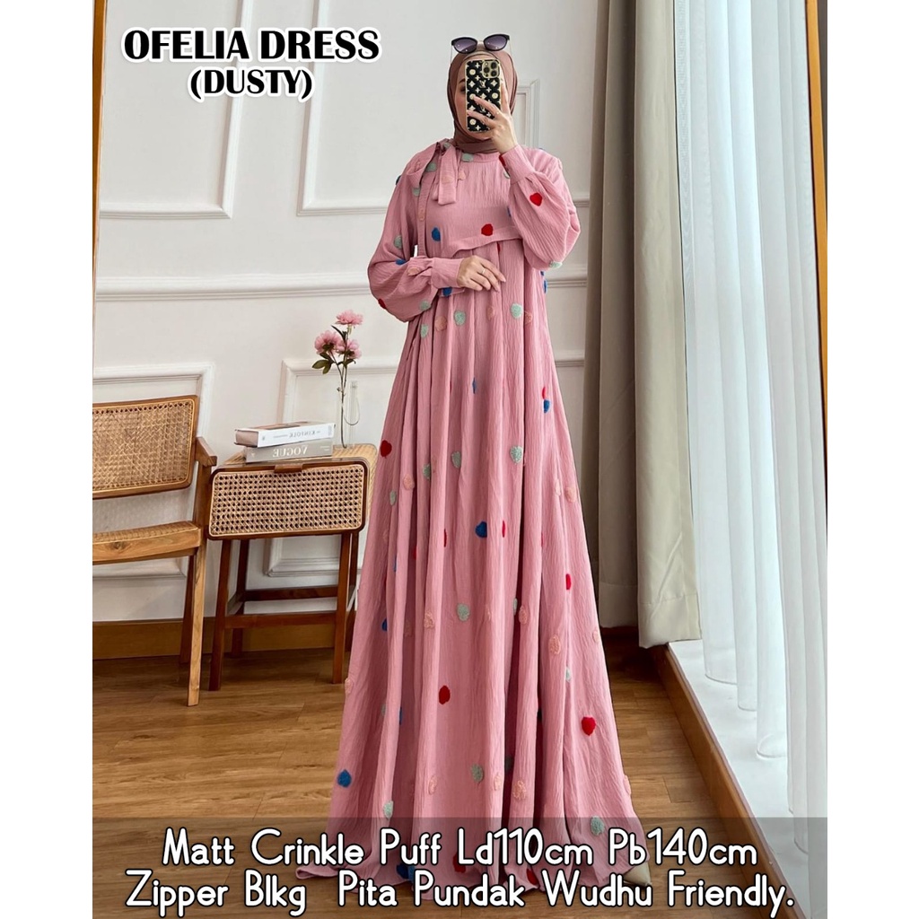 OFELIA MAXI DRESS WANITA CRINKLE POM POM KEKINIAN