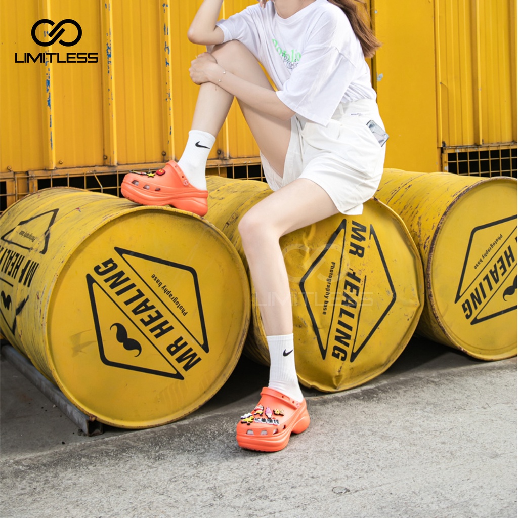Sandal Wanita Slop  Viral Fuji Jibbitz Terbaru Kekinian Sandal Selop Eva Rubber Ringan Tebal Sendal Cewek Slip On Wedges Platform Korean Style
