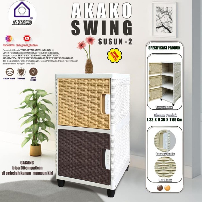 AKAKO - LEMARI PAKAIAN MINIMALIS SWING 2 SUSUN LEMARI PLASTIK LEMARI BAJU LEMARI ROTAN 12.12