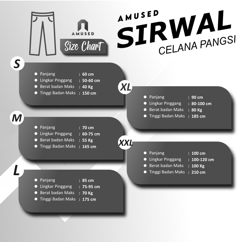 CELANA SIRWAL M L XL  / PANGSI/ SHOLAT/ SILAT/ KOMPRANG/ CELANG PANJANG PRIA
